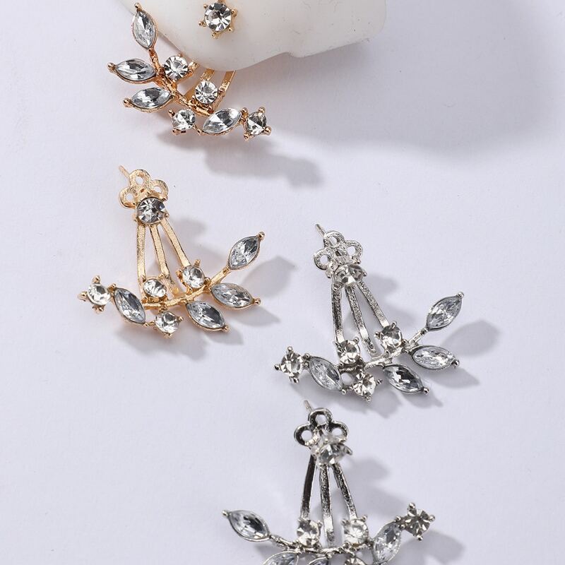 

2pairs Rhinestone Leaf Design Ear Jacket, Multicolor