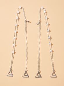 1對組珍珠串珠內衣肩帶 - 銀色 - 查看 1