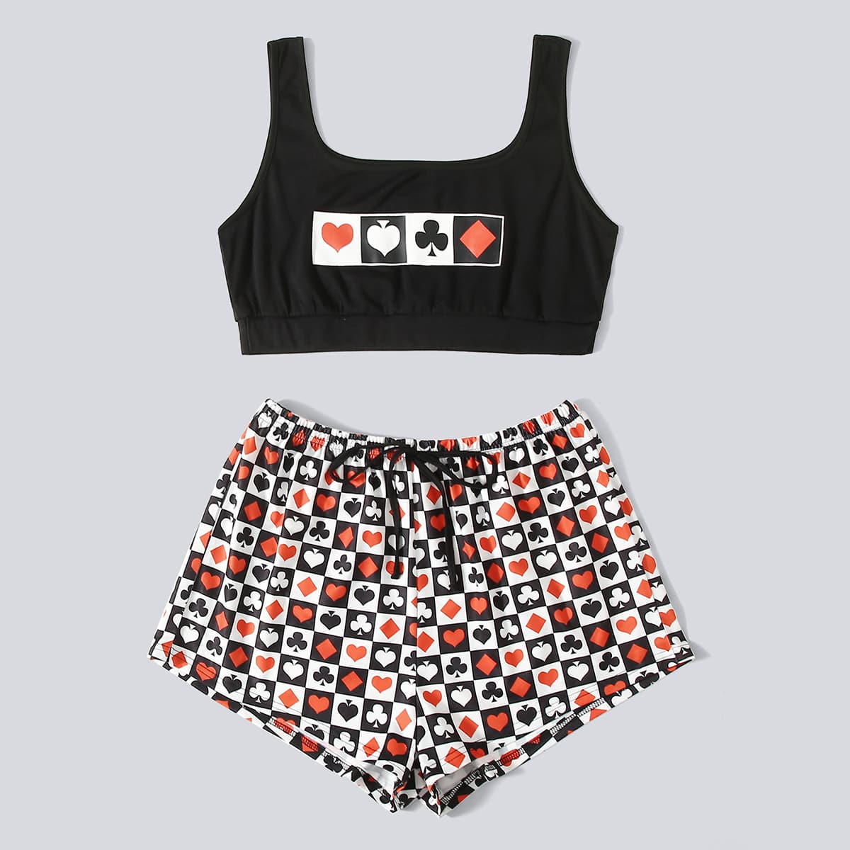 

Heart & Gingham Print PJ Set, Multicolor