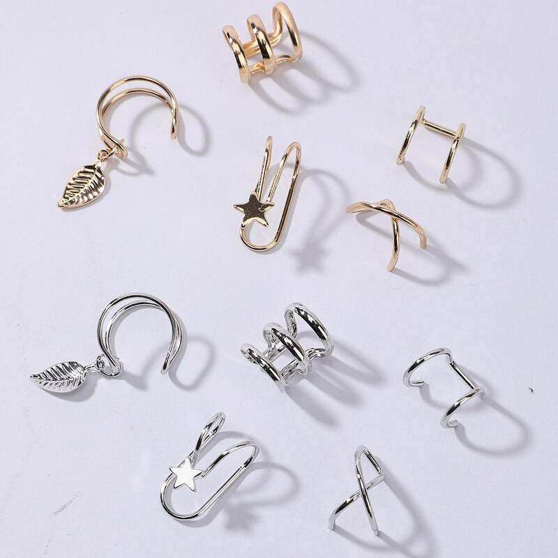 

10pcs Leaf & Star Decor Ear Cuff, Multicolor