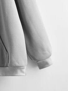 SHEIN Unity Heart Print Kangaroo Pocket Drawstring Hoodie - Light Grey - View 3