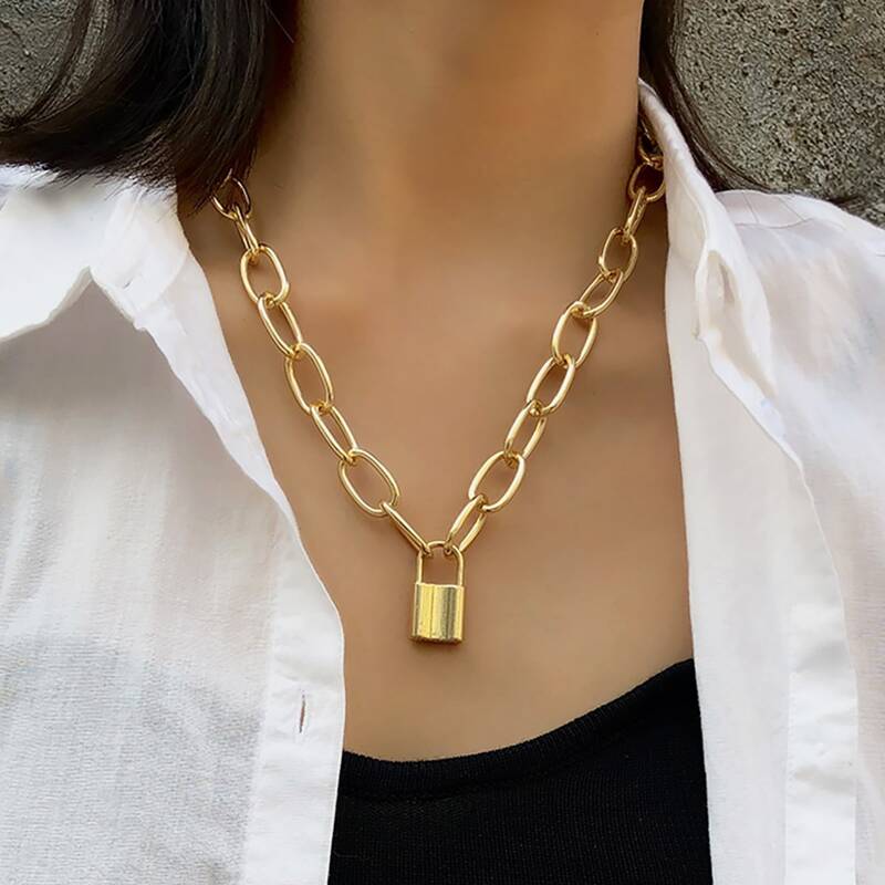 

Lock Decor Chunky Chain Necklace, Gold