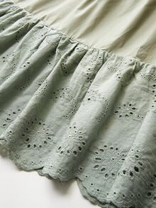 女孩棉布燒花面荷葉邊下擺娃娃洋裝 - 薄荷綠 - 查看 6