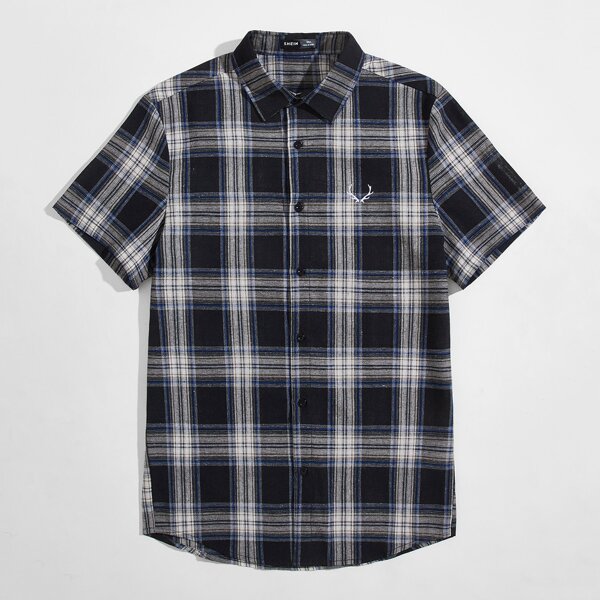 

Men Graphic Embroidered Tartan Shirt, Multicolor