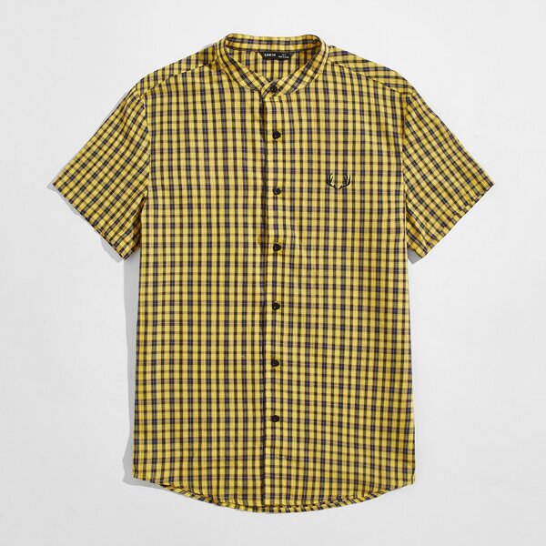 

Men Graphic Embroidered Tartan Shirt, Multicolor