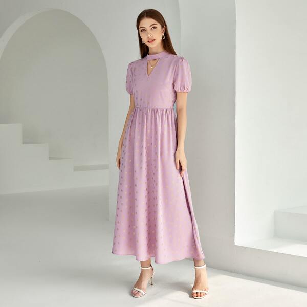 

Allover Print Keyhole A-line Dress, Dusty pink