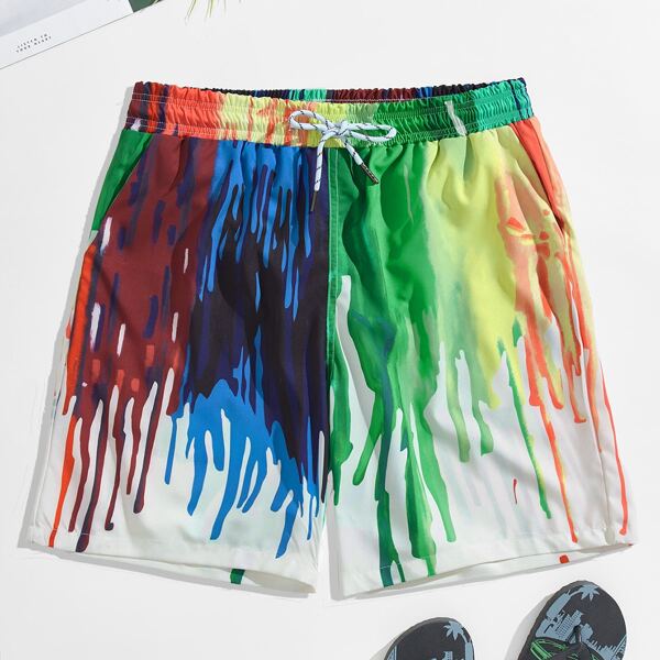 

Men Graffiti Print Drawstring Swim Shorts, Multicolor