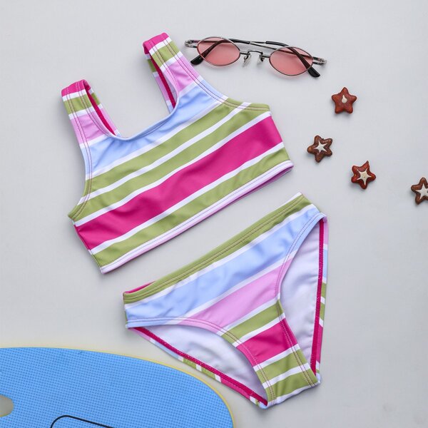 

Toddler Girls Striped Bikini Swimsuit, Multicolor