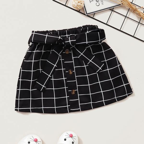 

Toddler Girls Grid Self Tie Skirt, Black