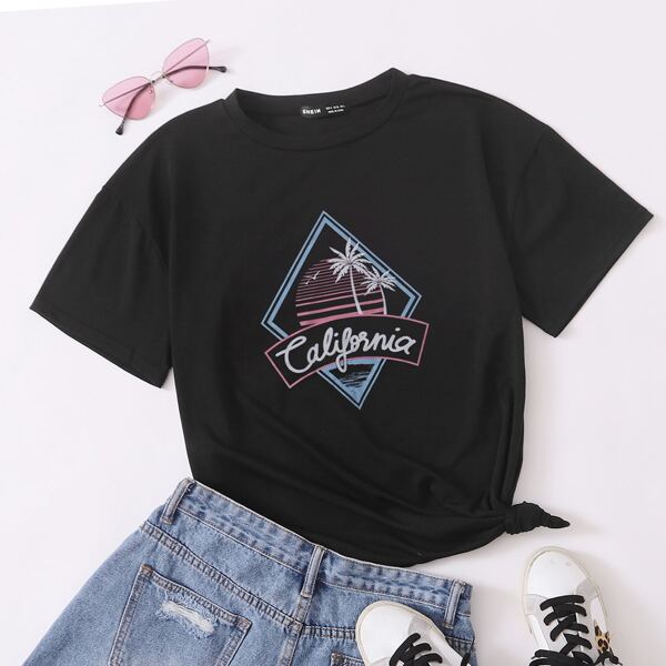 

Letter & Geo Print Tee, Black