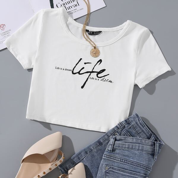 

Slogan Graphic Crop Tee, White