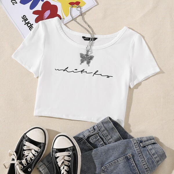 

Letter Graphic Crop Tee, White