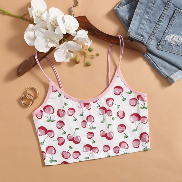 

Cherry Print Crop Cami Top, Multicolor