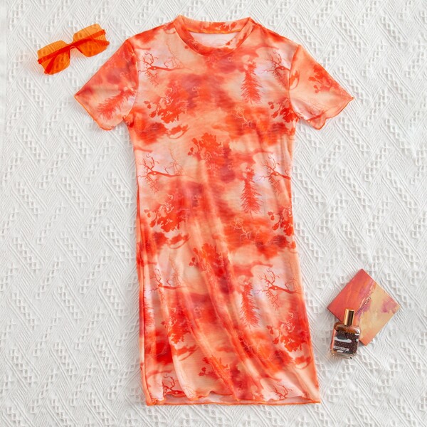 

Tie Dye Mesh Cover Up, Orange