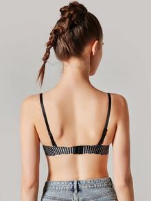 FINETOO Striped Scallop Trim Wireless Bra - Multicolor - View 2