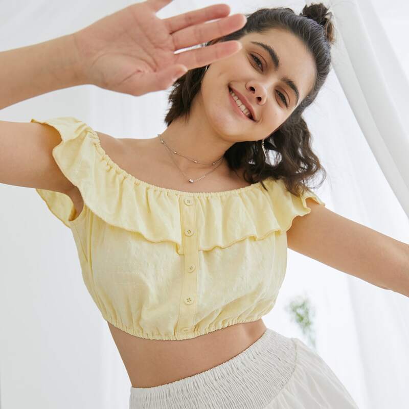 

Ruffle Crop Top, Yellow