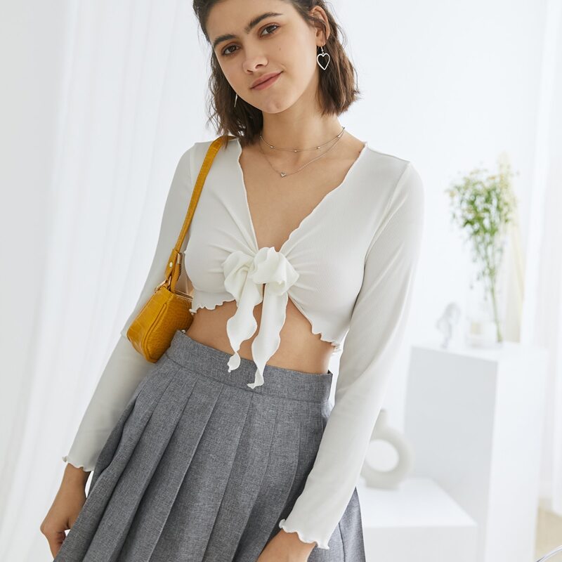 

Tie Front Crop Top, White