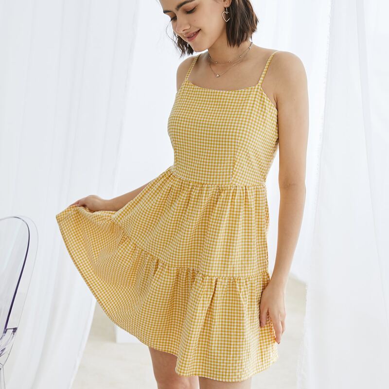 

Plaid Cami Dress, Yellow