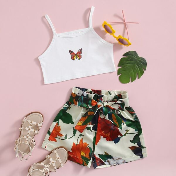 

Toddler Girls Butterfly Print Cami Top With Floral Shorts, Multicolor