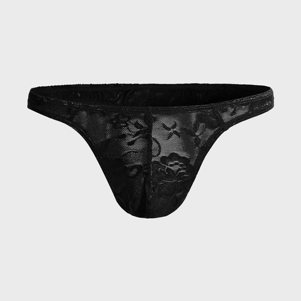 

Men Lace Overlay Brief, Black
