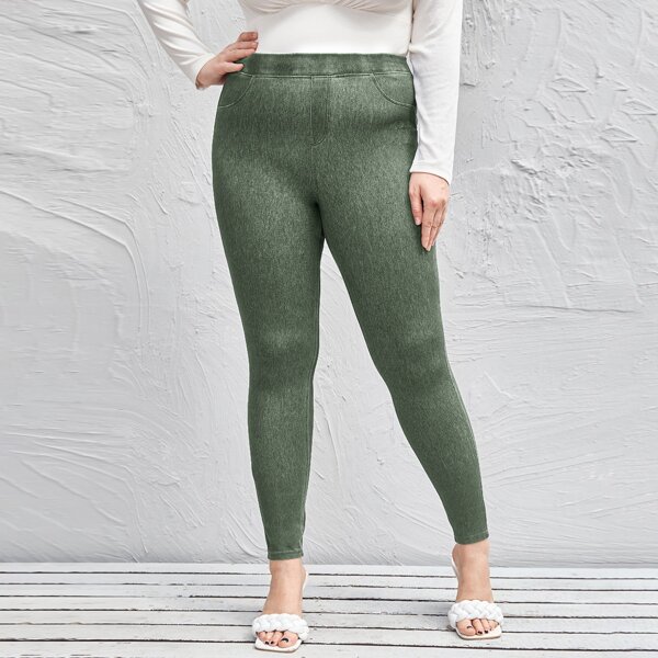 

Plus Solid High Waist Leggings, Mint green