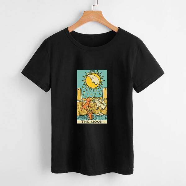 

Graphic Print Short Sleeve Tee, Black