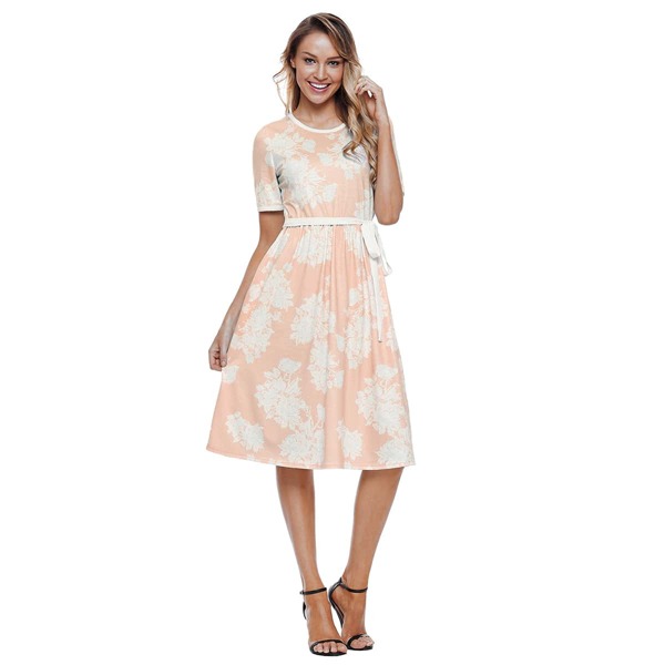 

Allover Floral Belted A-line Dress, Multicolor