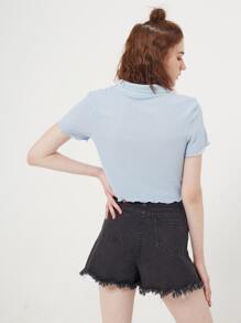 ROMWE Camiseta polo de canalé - Celeste - Ver 2