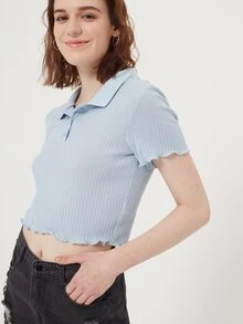 ROMWE Camiseta polo de canalé - Celeste - Ver 6