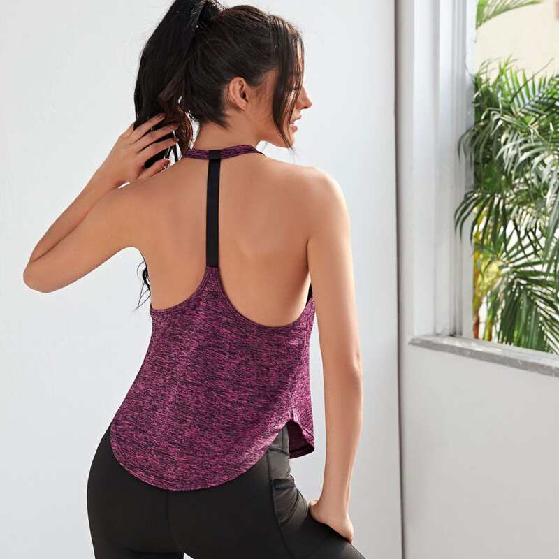 

2pcs Space Dye Backless Sports Tee, Multicolor