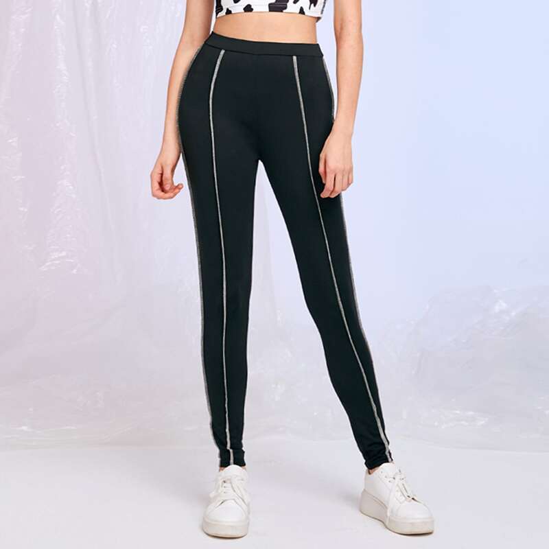 

Contrast Stitching Leggings, Black