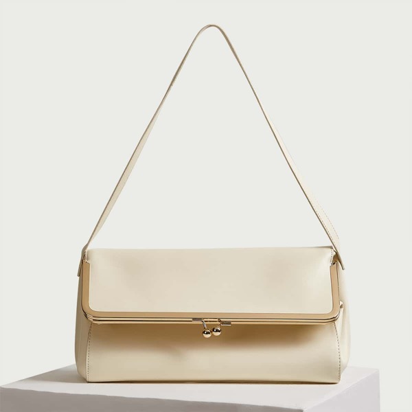 

METAL TRIM SHOULDER BAG, White
