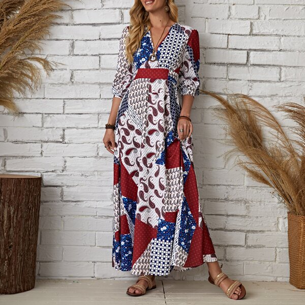 

Paisley Print Cut Out Back A-line Dress, Multicolor