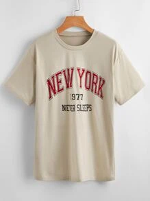 Letter Graphic Drop Shoulder Tee - Khaki - View 1