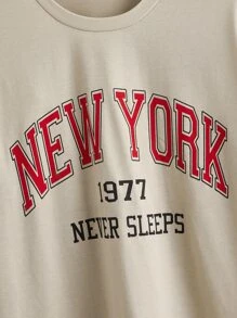 Letter Graphic Drop Shoulder Tee - Khaki - View 3