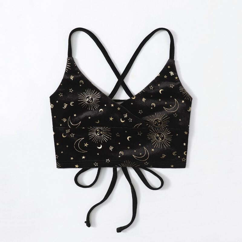 

Sun & Moon Graphic Velvet Cami Top, Black