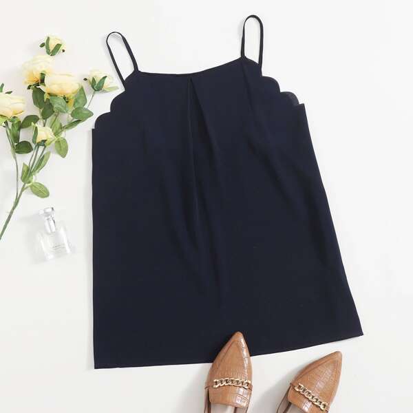 

Plus Scallop Trim Cami Top, Navy blue