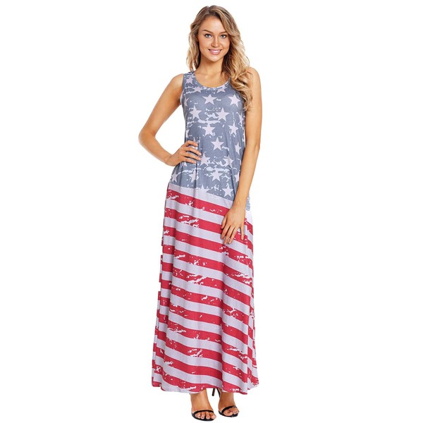 

American Flag Print Longline Tank Dress, Multicolor