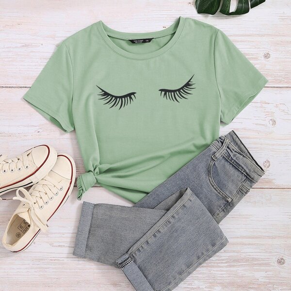 

Plus Eyelash Print Tee, Mint green