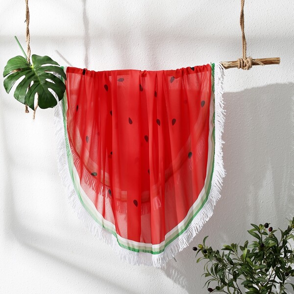 

Watermelon Print Fringe Trim Beach Blanket, Red