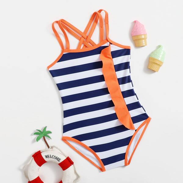 

Toddler Girls Striped Ruffle One Piece Swimsuit, Multicolor