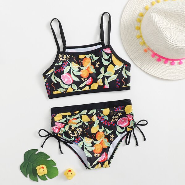 

Girls Fruit Print Bikini Swimsuit, Multicolor
