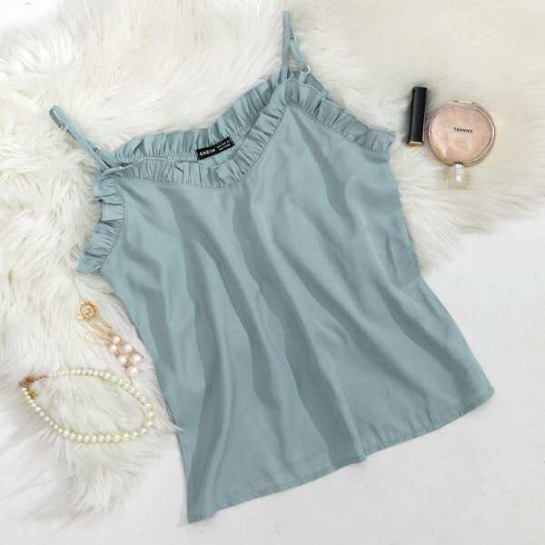 

Frill Trim Cami Top, Cadet blue