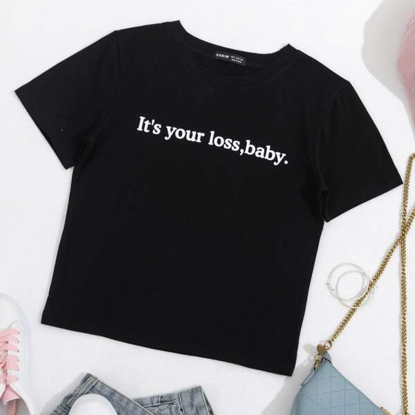 

Slogan Graphic Short Sleeve Tee, Black