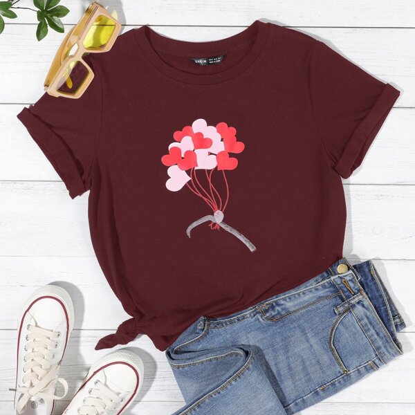 

Heart Print Tee, Maroon