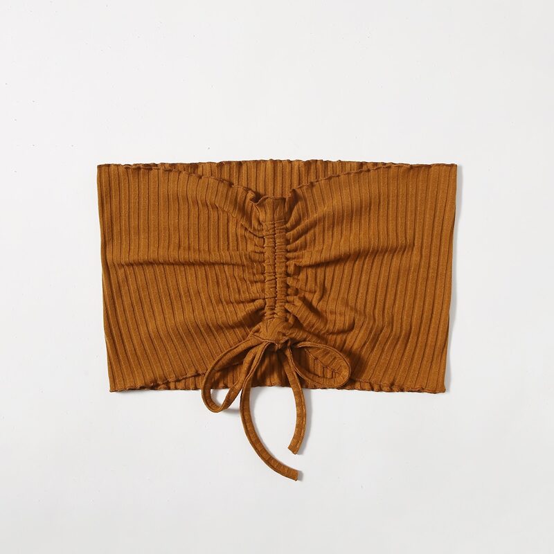 

Drawstring Crop Tube Top, Brown