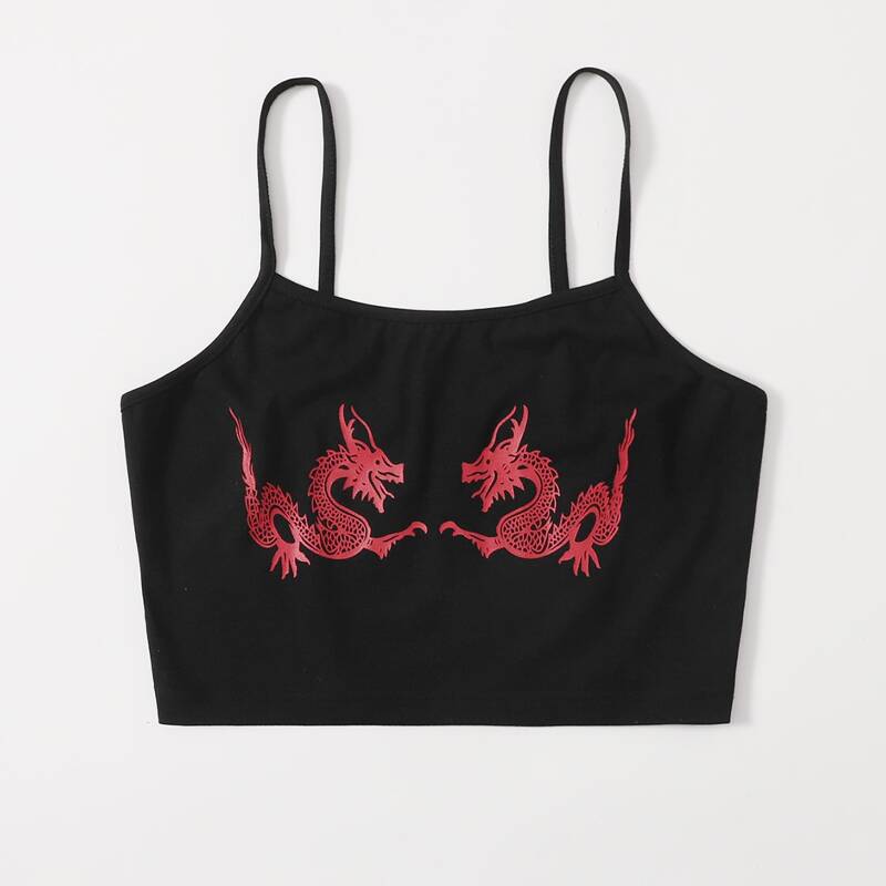 

Chinese Dragon Cami Top, Black