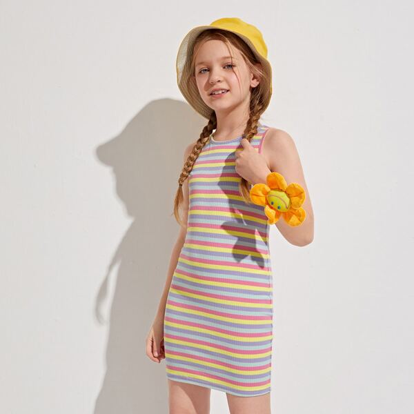 

Girls Rainbow Striped Rib-knit Dress, Multicolor