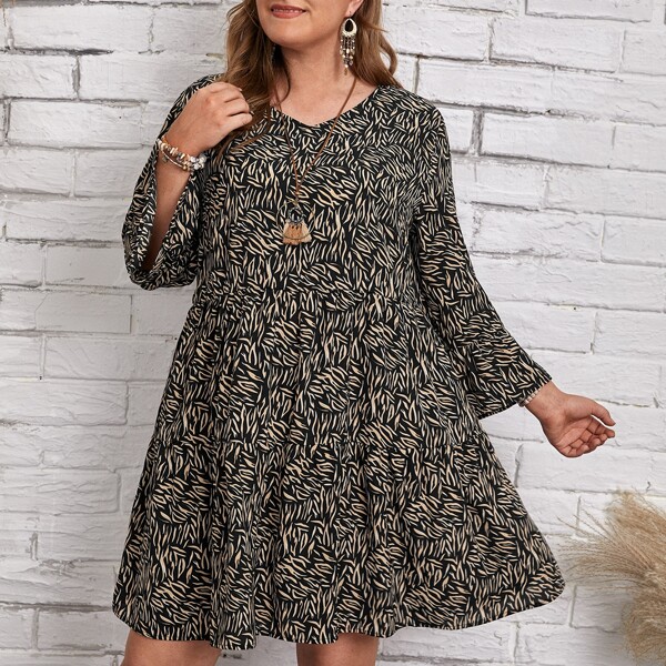 

Plus Allover Print Smock Dress, Multicolor