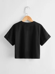 SHEIN Girls Letter & Sun Print Tee - Black - View 2